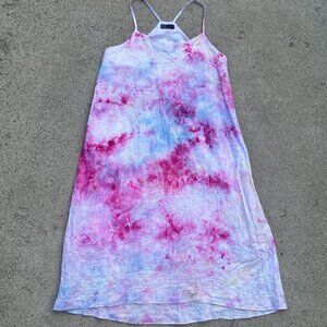 Gap Hand Dyed Linen Halter Dress Womens 4 White and Pink Boho Summer